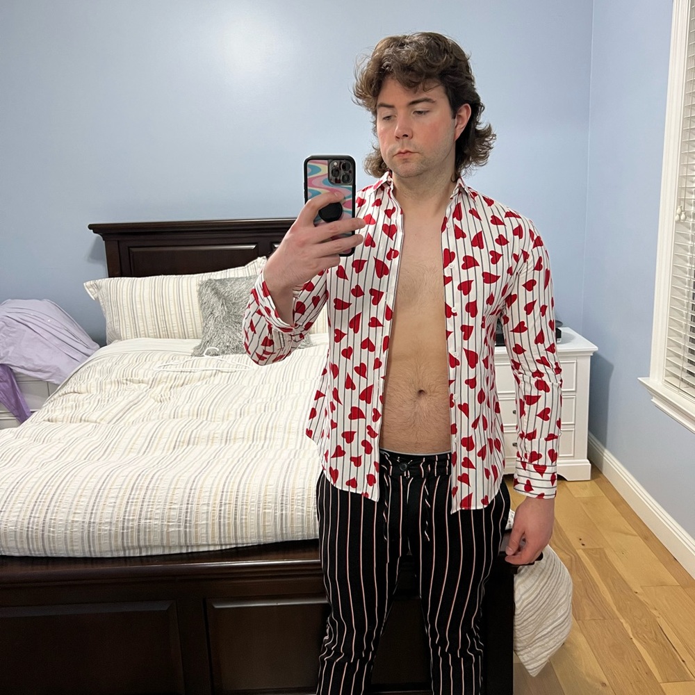 JW Anderson Men’s Size 38 Heart Print Long Sleeve Shirt